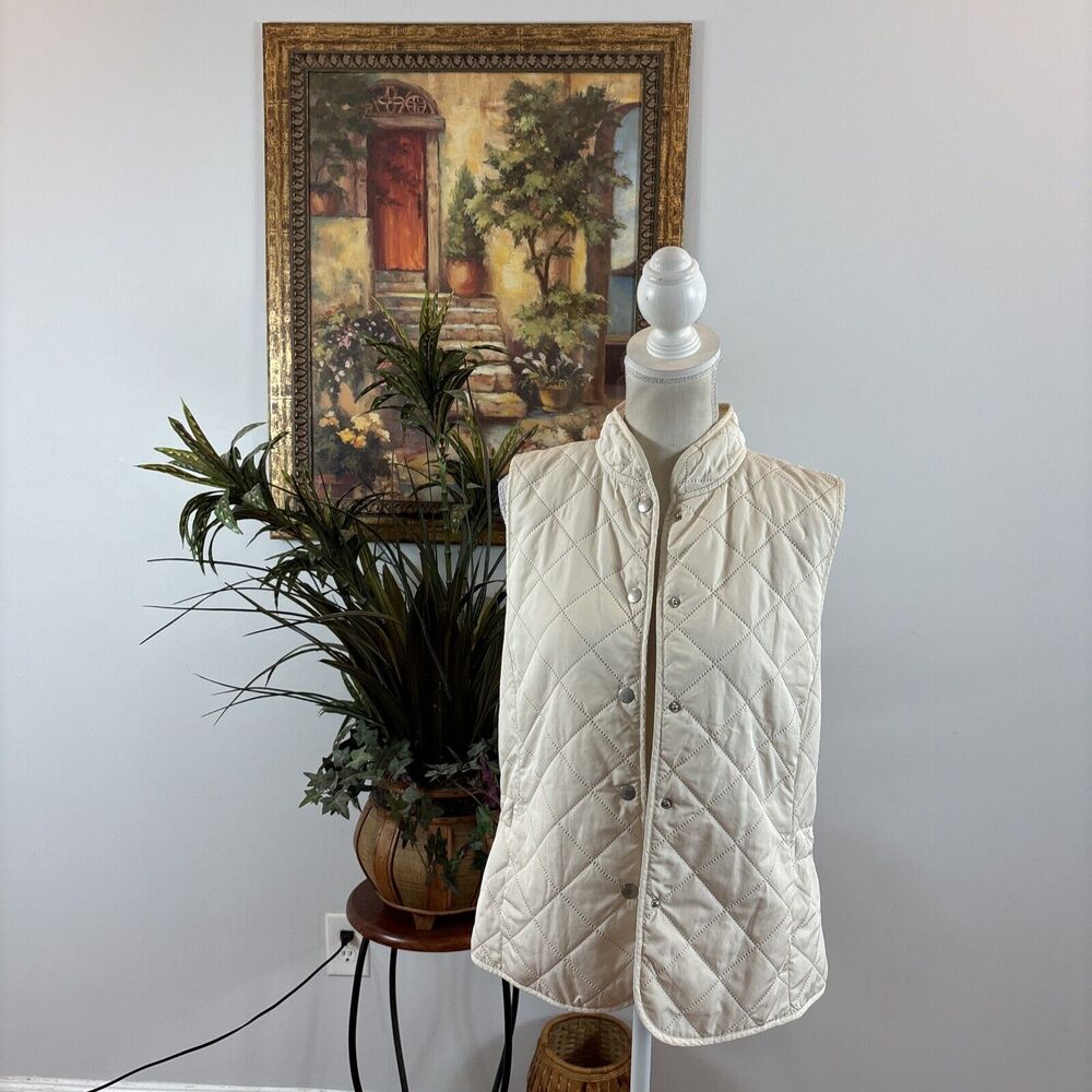 Liz Golf Athletic Quilted‎ Button Up Vibrant Beige Vest M